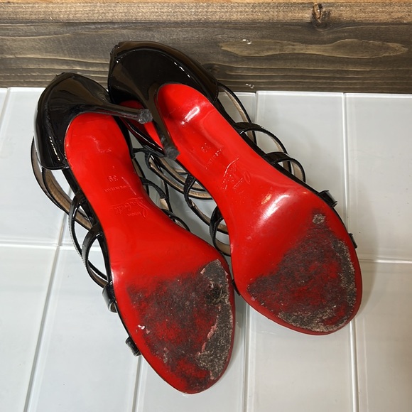 Christian Louboutin Mariniere Red Sole Patent Leather Cage 100mm Heels - Picture 8 of 14
